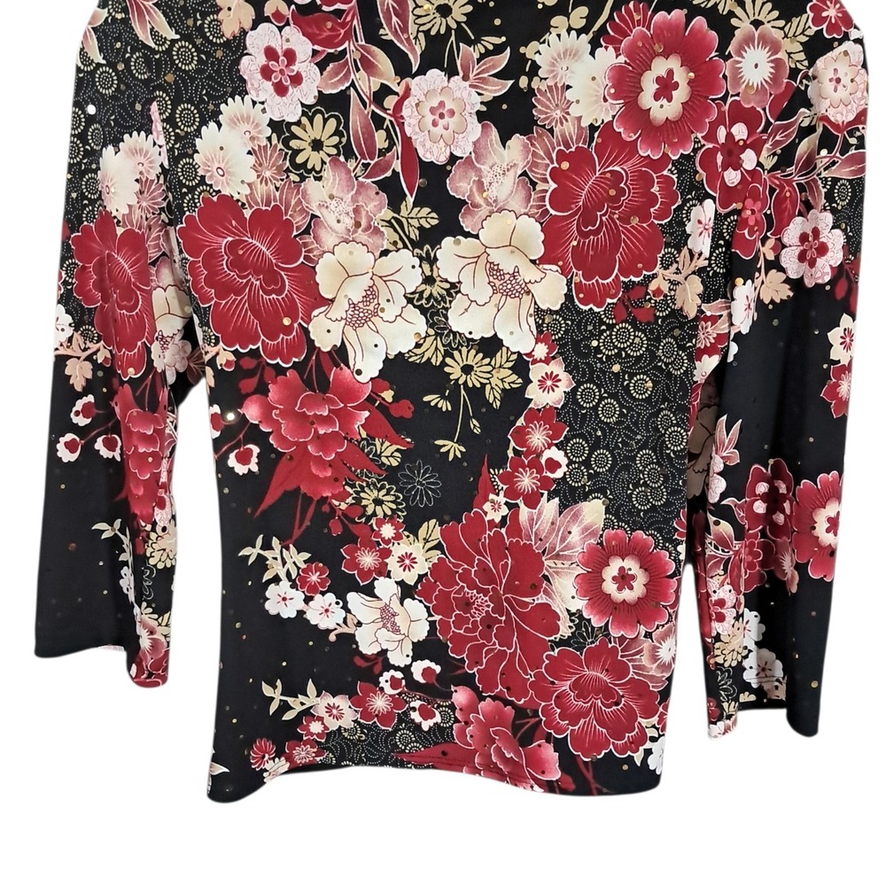 Vintage Y2K Byer Top Medium Black Floral Oriental Cropped Whimsigoth Night Out - Picture 6 of 12